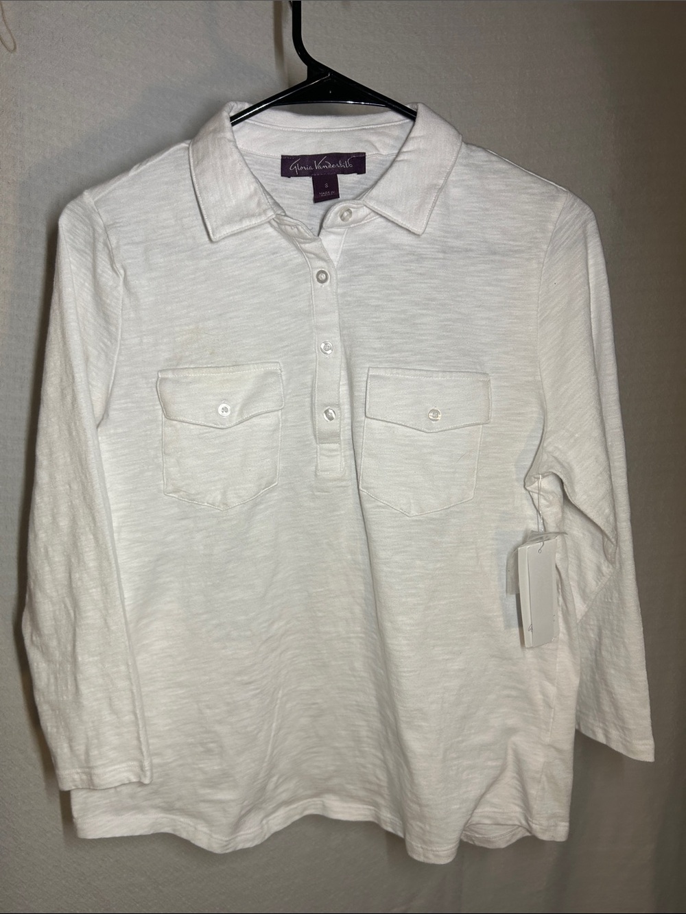 Gloria Vanderbilt Cream Long-Sleeve Button Front Top